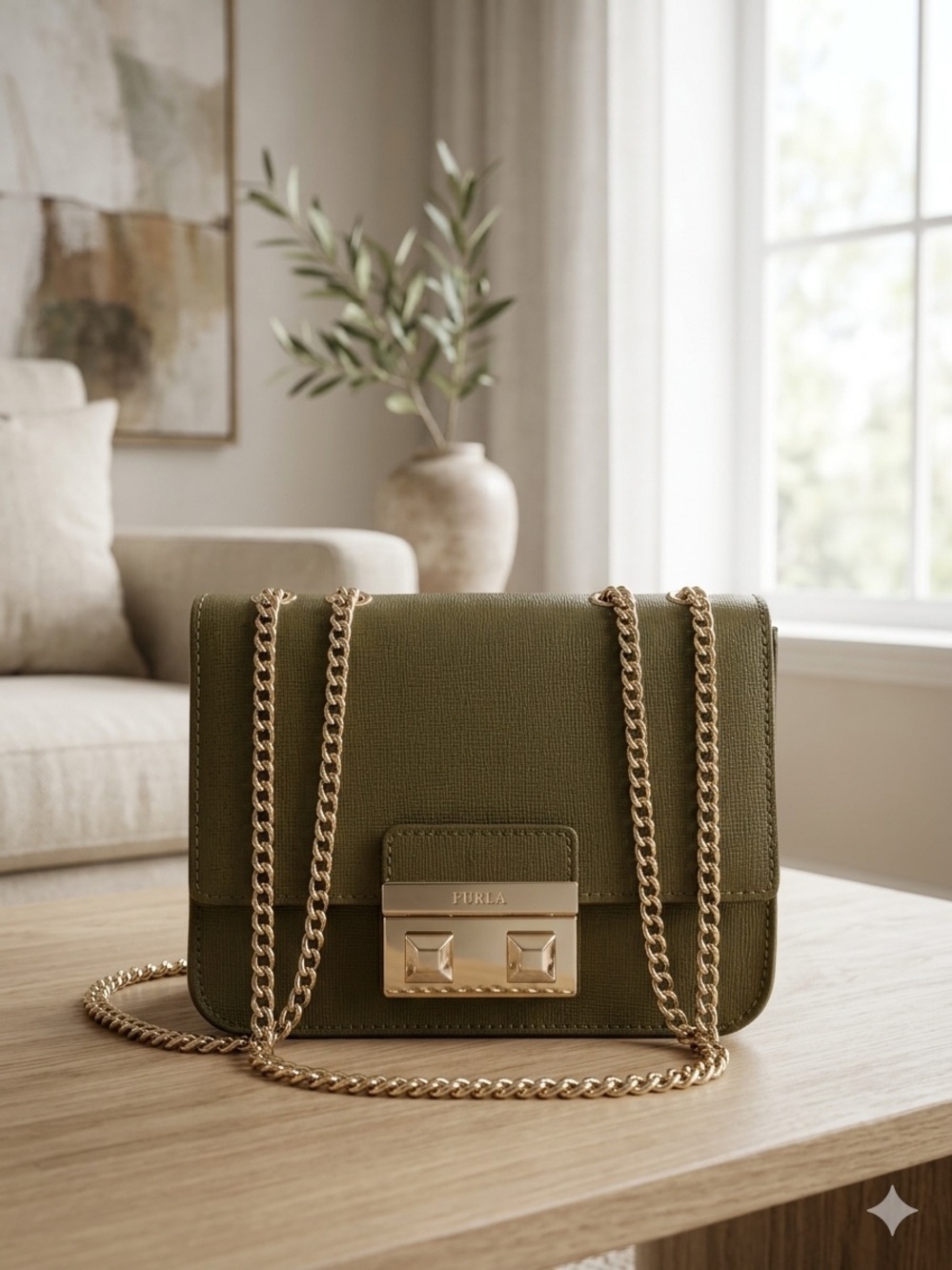 Furla Bella Mini Crossbody Bag – Olive Green Saffiano Leather